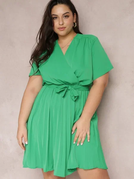 Rochie cu în Talie și Decolteu Tip Petrecere Azrah verde