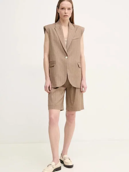 Шорти з домішкою льону La Petite Française SOLANGE візерунок висока посадка SOLANGE бежевий