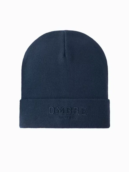 Pletená čiapka Ombre s nápisom modrá