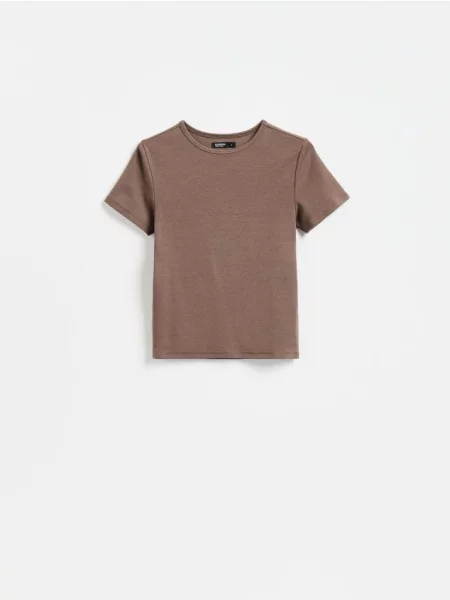 Reserved Tricou cu adaos de modal cafeniu