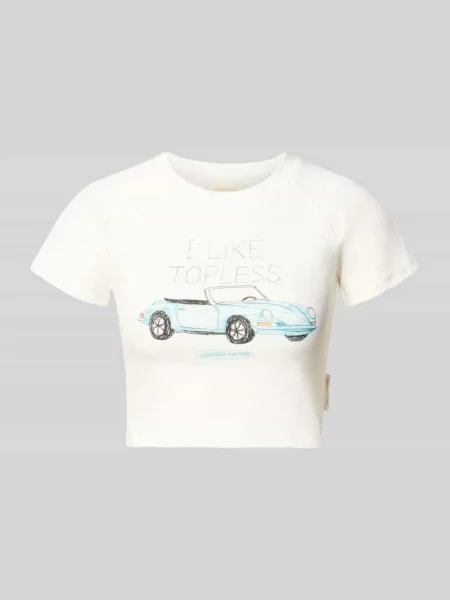T-shirt o krótkim kroju z nadrukiem z motywem Another Cotton Lab biała