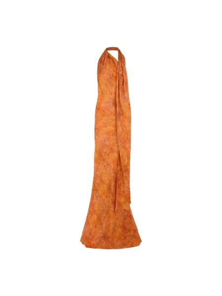 Długa jedwabna sukienka maxi Cortana z nadrukiem pomarańczowa