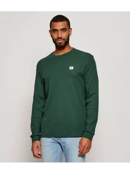 Tricou mânecă lungă Calvin Klein Jeans clasic verde