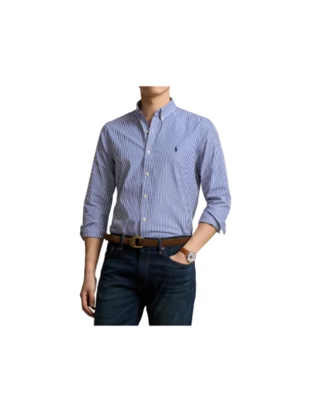 Koszula Polo Ralph Lauren w paski z paskiem popelinowa niebieska