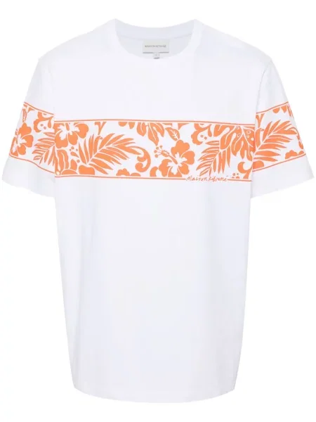 Květinové tričko Maison Kitsuné s potiskem bílé