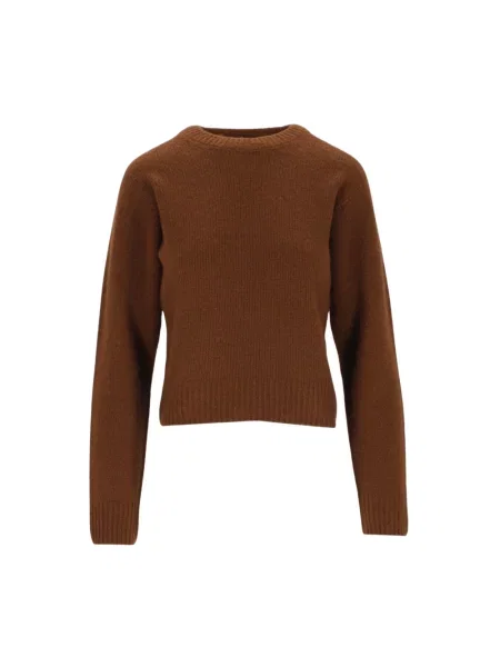 Jedwabny sweter Tom Ford z okrągłym dekoltem klasyczny brązowy