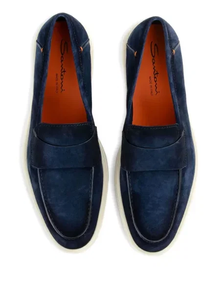 Pantofi loafer Santoni din piele de căprioară albastru