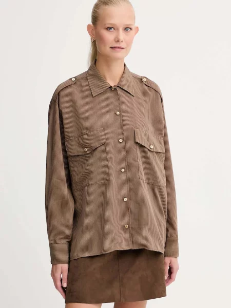 Sessun cămașă maro cu guler clasic relaxed alb