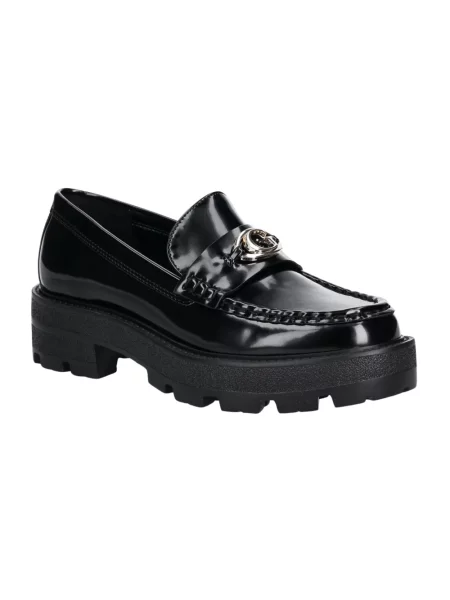 Lniane lakierowane loafersy Guess czarne