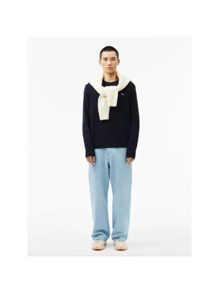 Bluza Lacoste wełniana z długim rękawem niebieska