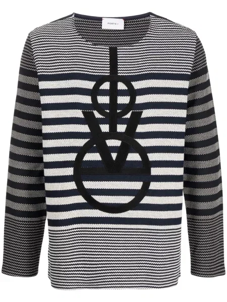 Pulover Ports V cu broderie albastru