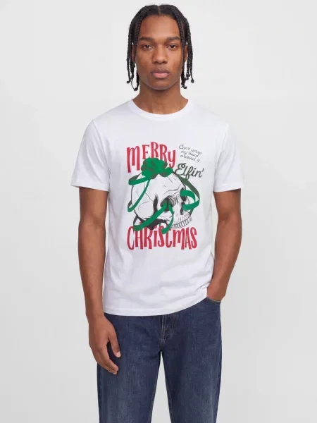 JACK & JONES Tricou JJMERRY SKULL XMAS verde închis / roșu / negru alb