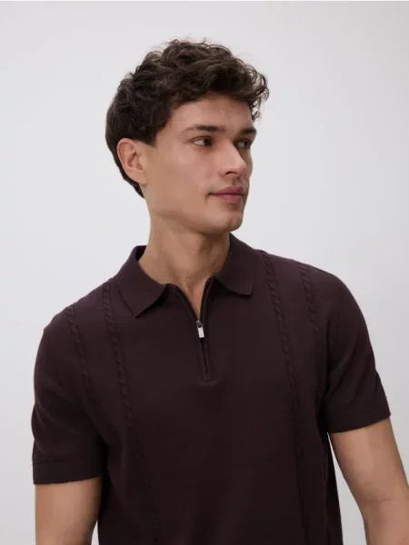 Gulerat tricou polo Reserved maro