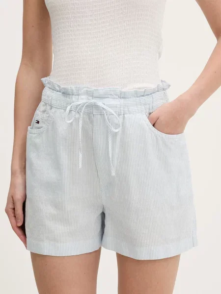 Tommy Jeans kratke hlače ženske lanene plava
