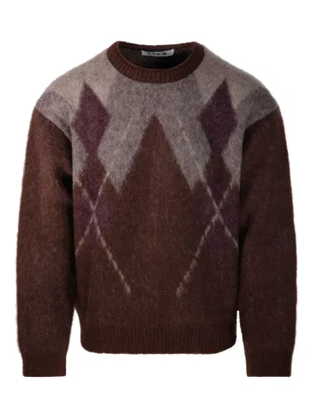 Аргайл пуловер Coor с кръгло деколте кафяво
