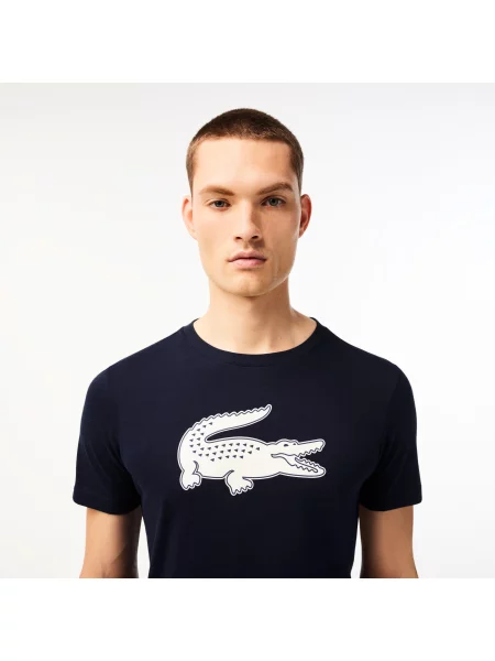 Lacoste T-shirt z oddychającego dżerseju SPORT z nadrukiem z logo krokodyla 3D biała