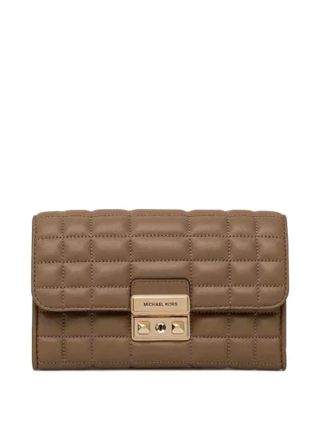 Кожено портмоне Michael Michael Kors с връзки с принт кафяво