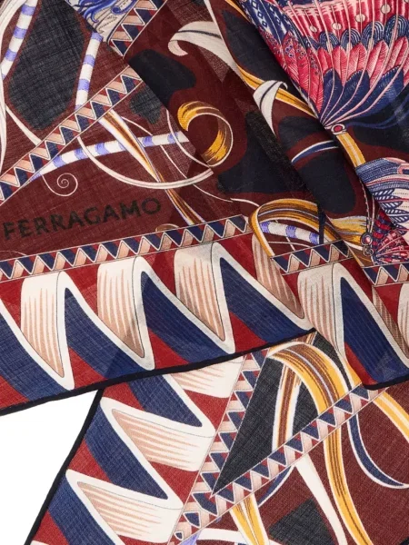Fular Ferragamo cu model floral cu imagine albastru