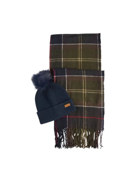 Zestaw szalik i czapka Barbour granatowa
