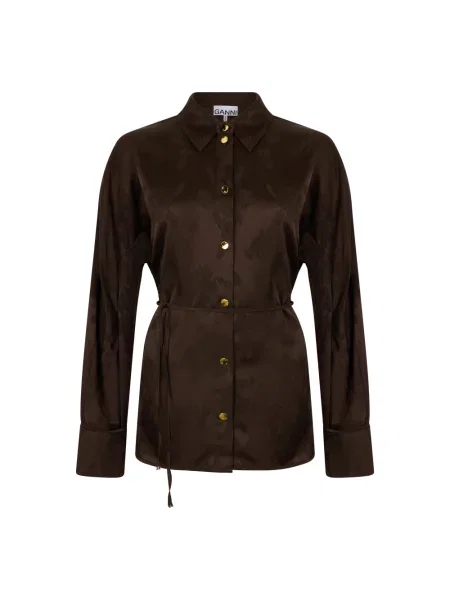 Satynowa koszula Ganni brązowa