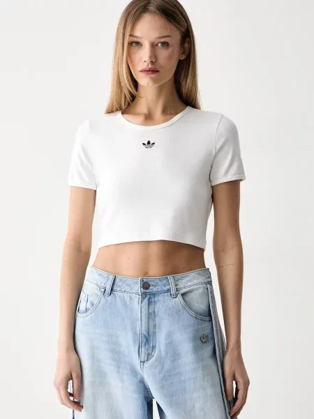 Adidas Originals crop top z bombažem Essentials bela