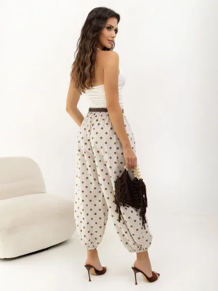 Pantaloni Italy Moda cu buline bej