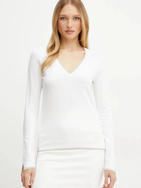 Lekki sweter Liu Jo z dekoltem w serek biały