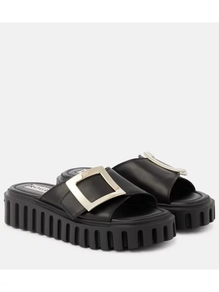 Papuci tip mules Roger Vivier din piele negru