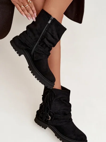 Zateplené kotníkové boty Boto s třásněmi černé