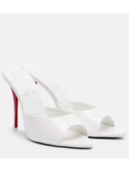 Papuci tip mules Christian Louboutin din piele de lac alb
