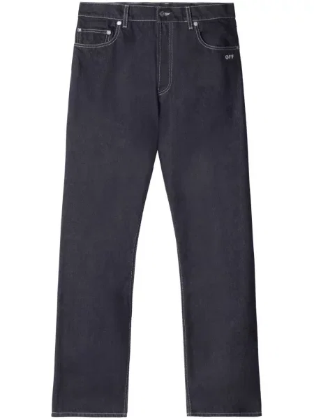 Blugi Off-white cu broderie alb