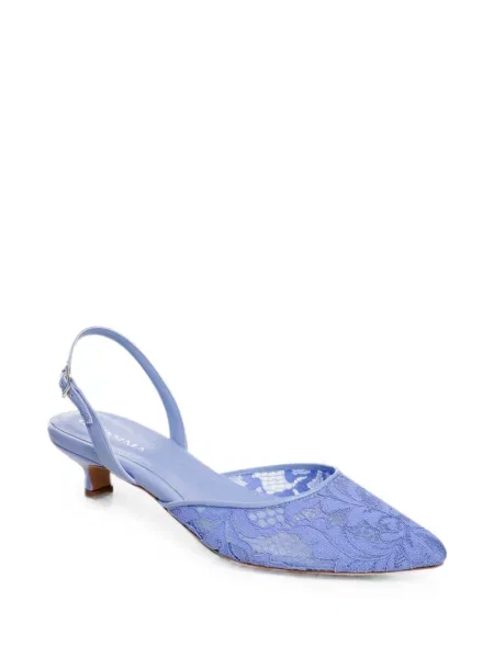 Pantofi cu toc Ginissima din dantelă slingback albastru