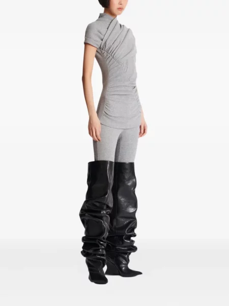 Top Balmain tricotate drapat scurt gri