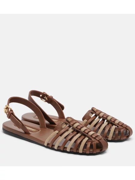 Sandali Miu Miu iz semiša z odprtimi petami rjava