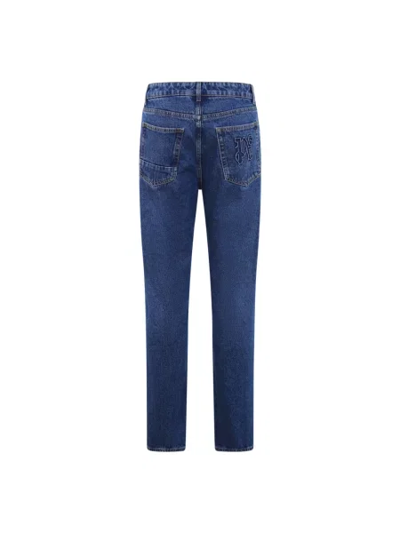 Haftowane jeansy straight leg Palm Angels niebieskie