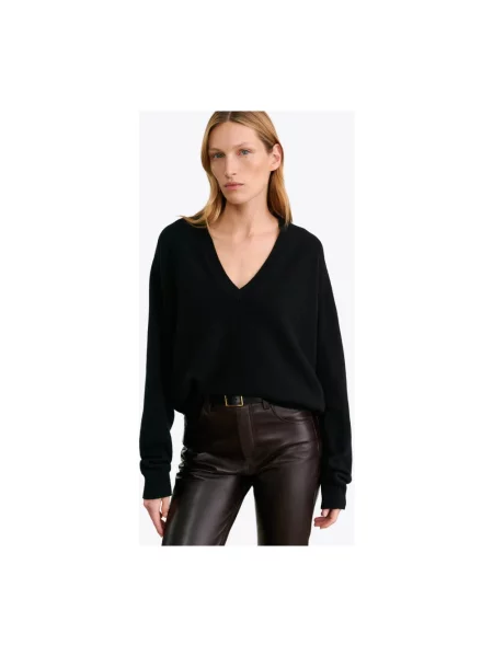 Sweter Nili Lotan z dekoltem w serek czarny