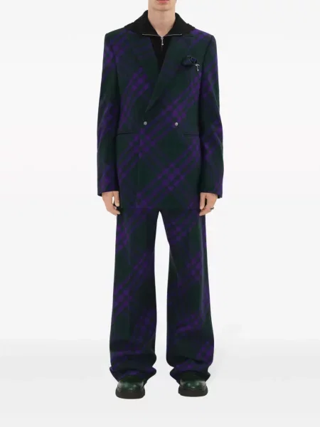 Vilnonės pledinės kelnės Burberry violetinė