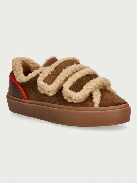 Inuikii Lila Shearling Low Velcro sneakers de damă din piele întoarsă maro