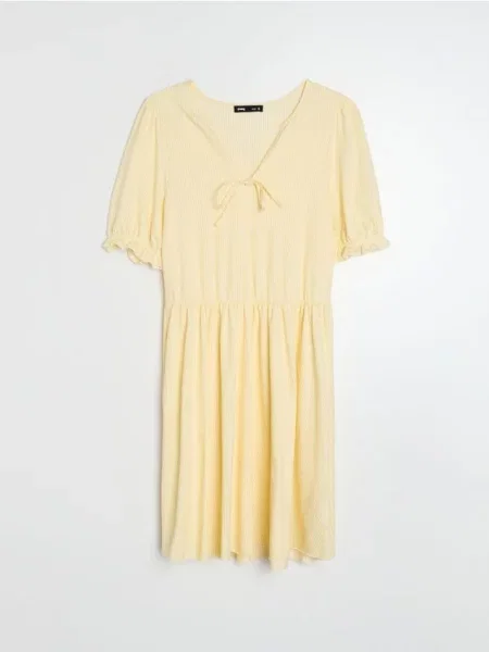 Міні сукня з рукавами-буфами в смужку жовтий