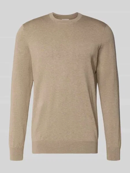 Sweter z dzianiny z prążkowanymi wykończeniami Profuomo beżowy