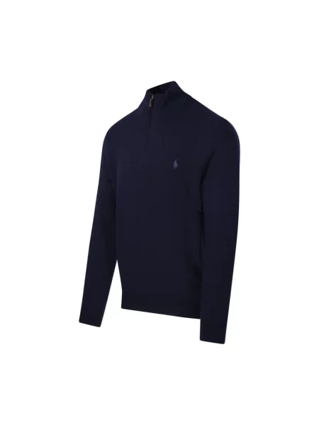 Sweter Ralph Lauren wełniany ze stójką z długim rękawem niebieski