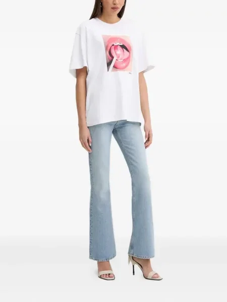 Blugi evazați Fiorucci cu motiv cu inimi albastru