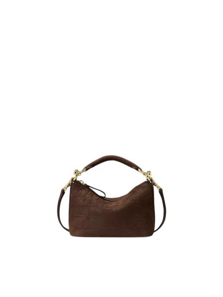 Torba na ramię z naturalnej skóry bydlęcej model BLKE MINI' Lauren Ralph Lauren brązowa