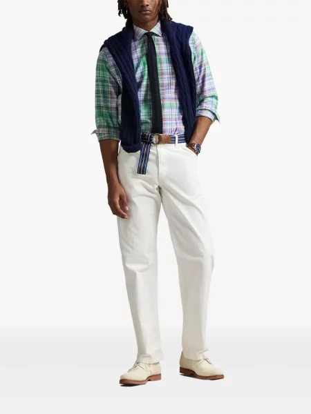 Tricou Polo Ralph Lauren din piele cu broderie în carouri maro