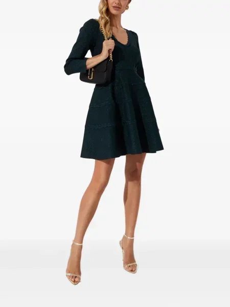 Rochie mini Needle & Thread cu decolteu în V de costum verde