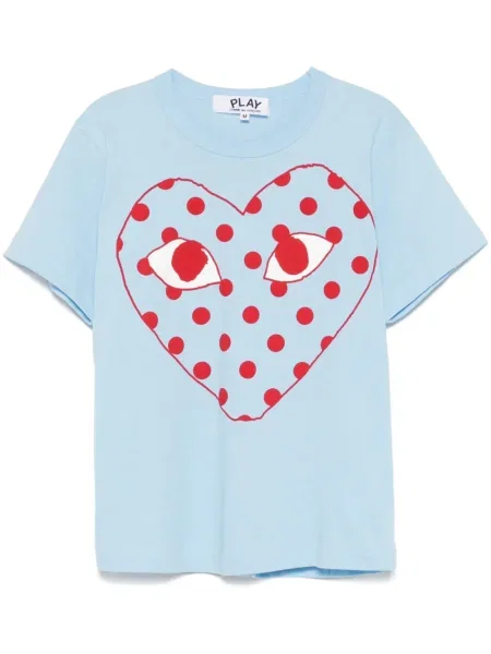 Tricou Comme Des Garcons Play cu imagine cu motiv cu inimi albastru