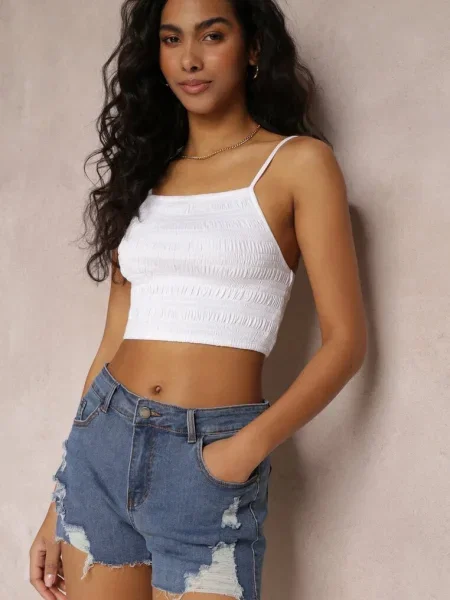 Blugi scurți albaștri strâmți rupți Doreya albastru