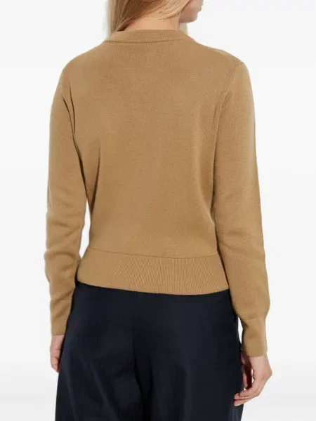 Cardigan Ami Paris de lână cu motiv cu inimi cu autograf maro