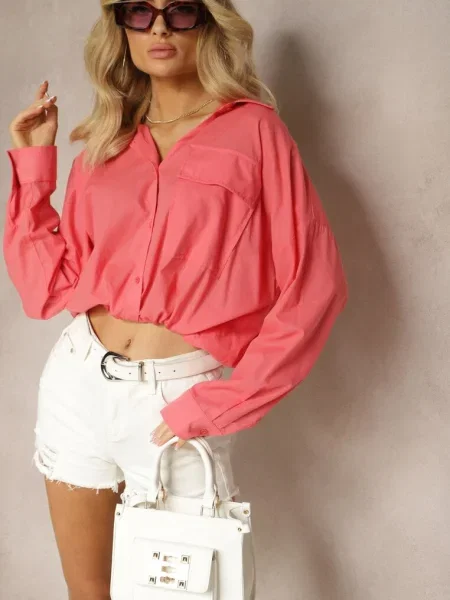 Cămașă Închis din cu Spate Mai Lung și cu Posibilitate de Strângere Sasina roz