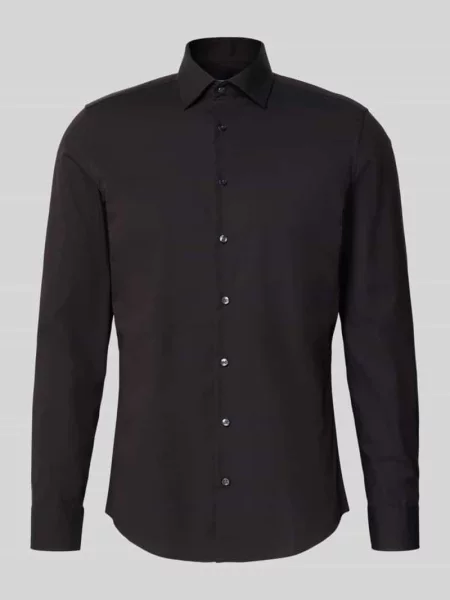 Koszula biznesowa o kroju slim fit z kołnierzykiem typu kent z czystej bawełny Seidensticker czarna